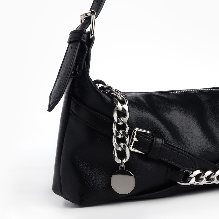 Сумка женская с цепями, 28*12*6 см, цвет чёрный Сумка женская с цепями, 28*12*6 см, цвет чёрный