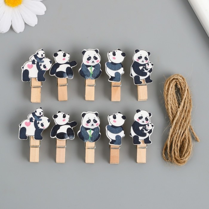 Декор для творчества дерево Декор для творчества дерево "Прищепка. Панды" набор 10 шт 4,2х2,3х1,2 см