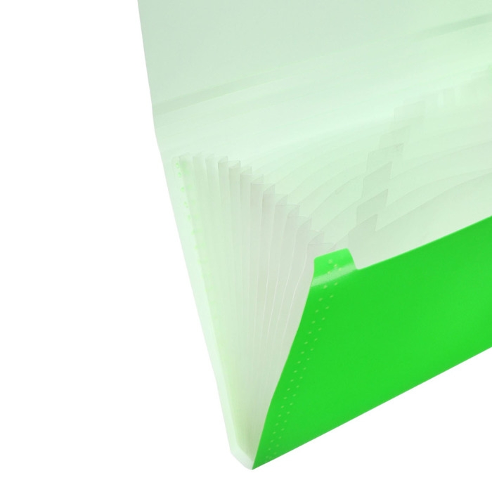 Папка картотека А4, Calligrata "Неон", 13 отделений, пластиковая, 700 мкм, салатовая, резинка в цвет