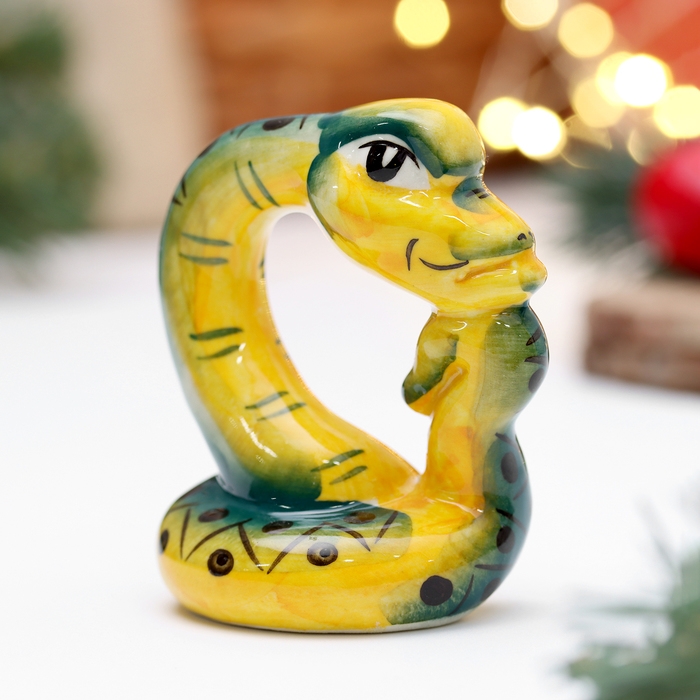 Новый год. Сувенир символ года Новый год. Сувенир символ года "Змей Мыслитель зеленый", 7 см, фарфор