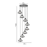Светильник-каскад "Треугольник" 8хЕ27 40Вт черный 60х60х290 см