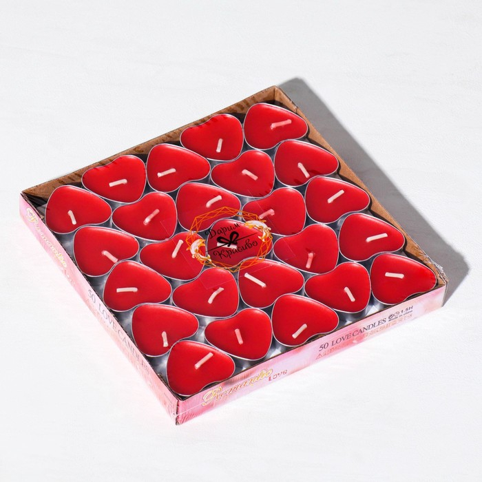 Свеча чайная  Свеча чайная "Сердце" 6г, 50шт, красные