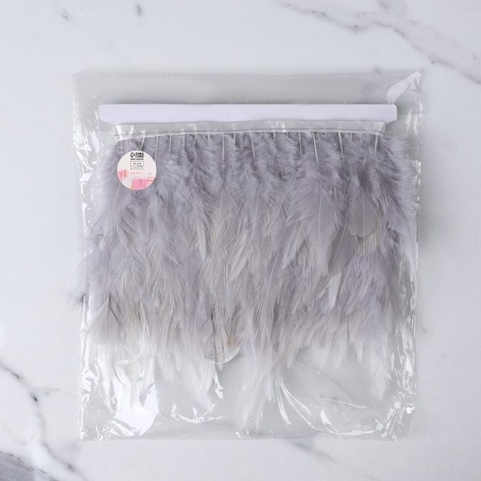 Тесьма с перьями петуха, 10-15 см, 5 ± 0,5 м, цвет светло-серый Тесьма с перьями петуха, 10-15 см, 5 ± 0,5 м, цвет светло-серый