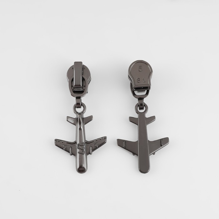 Бегунок автоматический для молнии «Спираль», №5, декоративный «Самолёт», цвет чёрный никель Бегунок автоматический для молнии «Спираль», №5, декоративный «Самолёт», цвет чёрный никель