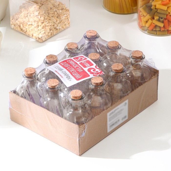 Набор стеклянных баночек для сыпучих продуктов с пробковой крышкой Доляна «Парфе», 125 мл, 5,8×10,4 см, 12 шт