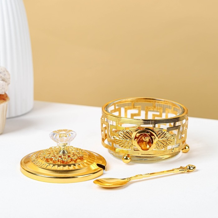 Сахарница «Роза» с ложкой, 200 мл, 9×10 см, цвет золотой Сахарница «Роза» с ложкой, 200 мл, 9×10 см, цвет золотой