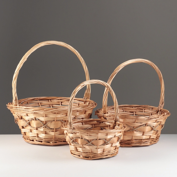 Набор плетеных корзин из 3 шт, 34хH14/35 см, 29х12/30 см, 22х10/25 см, ива Набор плетеных корзин из 3 шт, 34хH14/35 см, 29х12/30 см, 22х10/25 см, ива