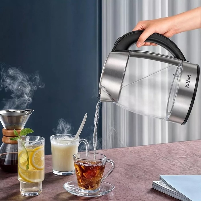 Чайный набор Kitfort КТ-6608, стекло, 1.7/1 л, 2200 Вт, регулировка t°, дисплей, чёрный Чайный набор Kitfort КТ-6608, стекло, 1.7/1 л, 2200 Вт, регулировка t°, дисплей, чёрный