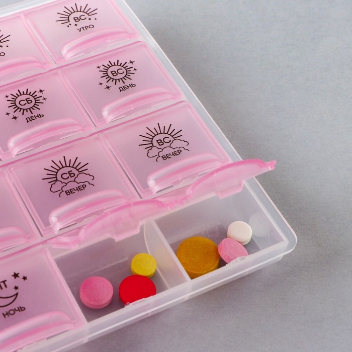 Таблетница органайзер, 28 секций, русские буквы, 21.6 х12 х 1.7 см. Таблетница органайзер, 28 секций, русские буквы, 21.6 х12 х 1.7 см.