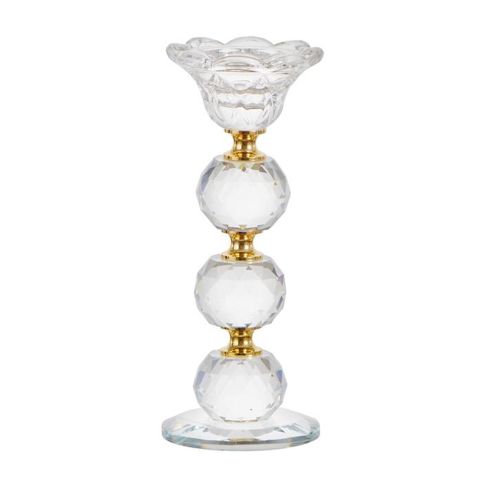 Подсвечник стекло на 1 свечу Подсвечник стекло на 1 свечу "Цветочек с тремя хрустальными шарами" 18х7х7 см