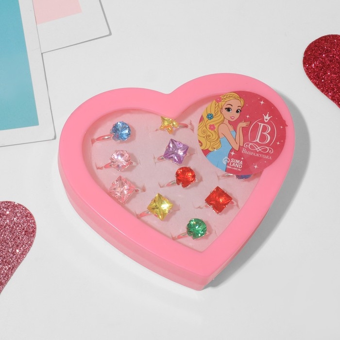 Кольца детские набор 12шт «Выбражулька», форма МИКС, цвет МИКС в серебре, б-р Кольца детские набор 12шт «Выбражулька», форма МИКС, цвет МИКС в серебре, б-р