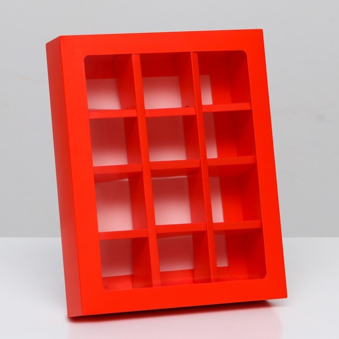 Коробка для 12 конфет, алый, 19 х 15 х 3,5 см. Кондитерская упаковка Коробка для 12 конфет, алый, 19 х 15 х 3,5 см. Кондитерская упаковка