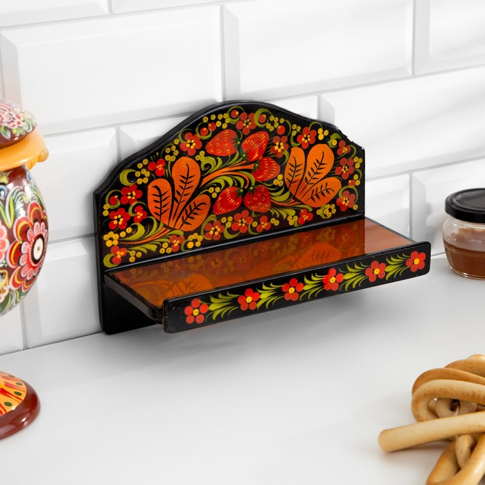 Набор &laquo;Земляничка&raquo;, 6 предметов: 2 доски, 3 банки, подставка, хохлома