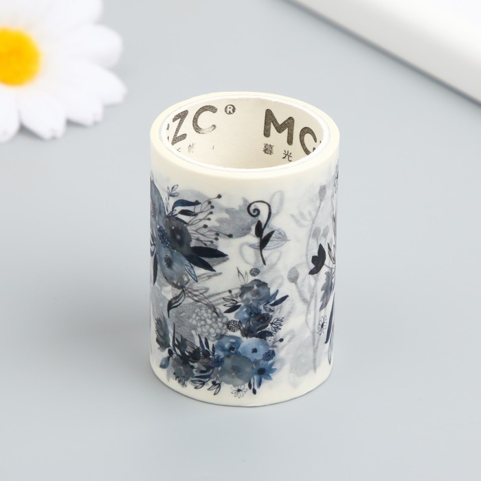 Клейкая лента бумага Клейкая лента бумага "Серо-голубые цветы" ширина 5,4 см намотка 3 м 5,4х3,8х3,8 см