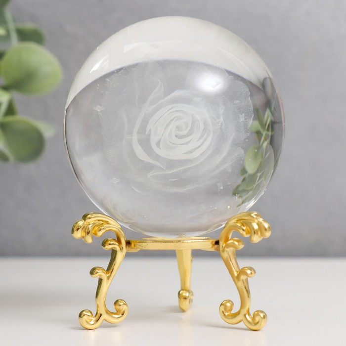 Сувенир стекло  Сувенир стекло "Роза" d=6 см ажурная подставка 8,5х6х6см