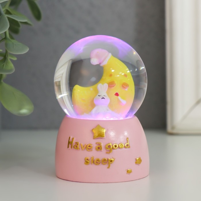 Сувенир полистоун водяной шар свет Сувенир полистоун водяной шар свет "Зайчик на месяце" МИКС 4х4х6,7 см