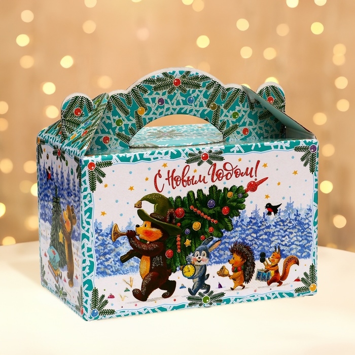 Подарочная коробка Подарочная коробка "Лесные гости" новогодняя Чемоданчик средний 20 x 12 x 19 см