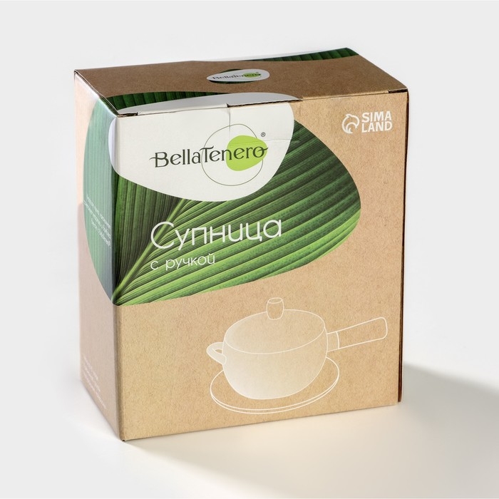 Супница фарфоровая с ручкой на бамбуковой подставке BellaTenero, 400 мл, 20,5×11,5×6,5 см, цвет белый Супница фарфоровая с ручкой на бамбуковой подставке BellaTenero, 400 мл, 20,5×11,5×6,5 см, цвет белый