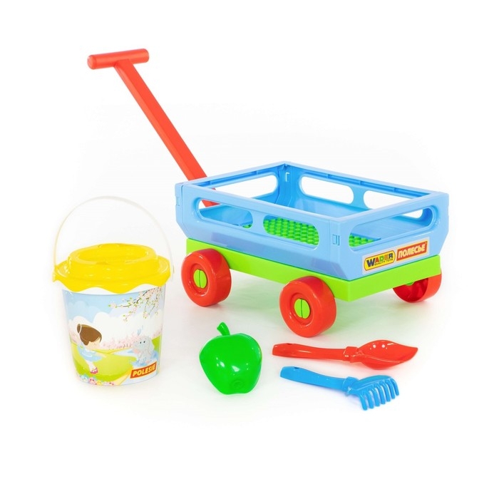 Набор для игры в песке №420: тележка, ведро, ситечко, лопатка, грабельки, формочка Набор для игры в песке №420: тележка, ведро, ситечко, лопатка, грабельки, формочка