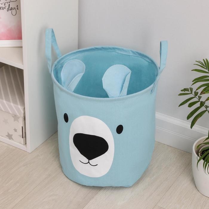 Корзина бельевая текстильная «Мишутка», 36×35 см, цвет голубой Корзина бельевая текстильная «Мишутка», 36×35 см, цвет голубой