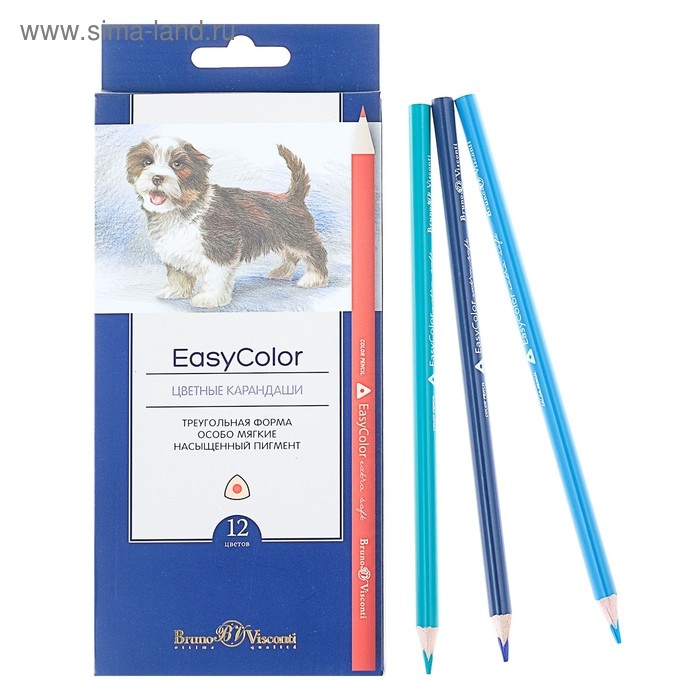 Карандаши 12 цветов BrunoVisconti Easycolor, трёхгранные, особо мягкие Карандаши 12 цветов BrunoVisconti Easycolor, трёхгранные, особо мягкие