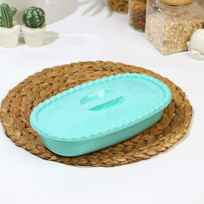 Миска с крышкой, 1,5 л, 16,5×28×6,5 см, цвет аквамарин Миска с крышкой, 1,5 л, 16,5×28×6,5 см, цвет аквамарин