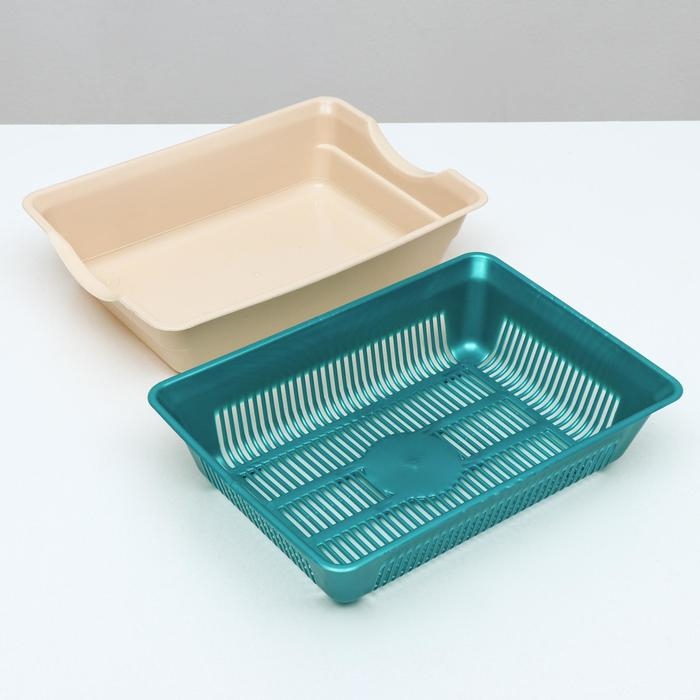 Туалет глубокий с сеткой 36 х 25 х 9 см, бирюзовый/бежевый Туалет глубокий с сеткой 36 х 25 х 9 см, бирюзовый/бежевый