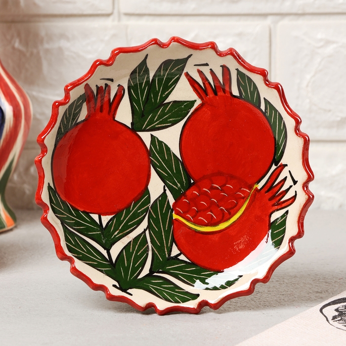 Тарелка Риштанская Керамика Тарелка Риштанская Керамика "Гранаты", 15 см, рифлёная