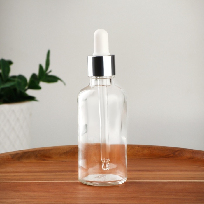 Бутылочка д/хранения с пипеткой 50мл d3,7*11,5см стекло серебр/бел накл ОТ Бутылочка д/хранения с пипеткой 50мл d3,7*11,5см стекло серебр/бел накл ОТ