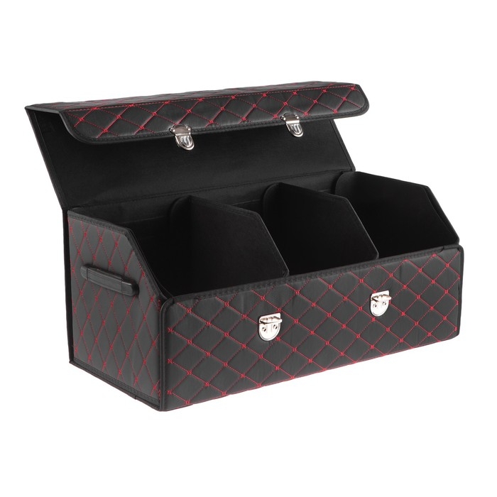 Органайзер кофр в багажник автомобиля, саквож 68×32×30 см, экокожа, с красной строчкой Органайзер кофр в багажник автомобиля, саквож 68×32×30 см, экокожа, с красной строчкой