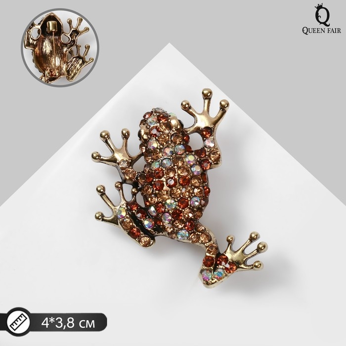 Брошь «Лягушка» шахматка, цвет радужно-коричневый в чернёном золоте Брошь «Лягушка» шахматка, цвет радужно-коричневый в чернёном золоте