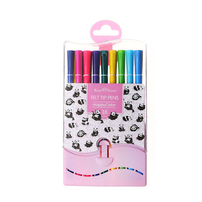 Фломастеры 18 цветов HappyColor, на водной основе, в пластиковом пенале, МИКС Фломастеры 18 цветов HappyColor, на водной основе, в пластиковом пенале, МИКС