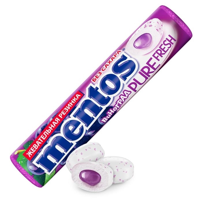 Жевательная резинка Mentos Pure Fresh вкус Виноград, 15,5 г Жевательная резинка Mentos Pure Fresh вкус Виноград, 15,5 г