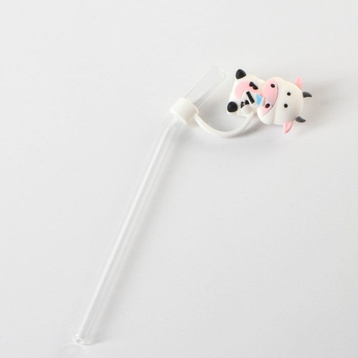 Кружка керамическая с крышкой и трубочкой Milk, 350 мл, цвет белый и чёрный