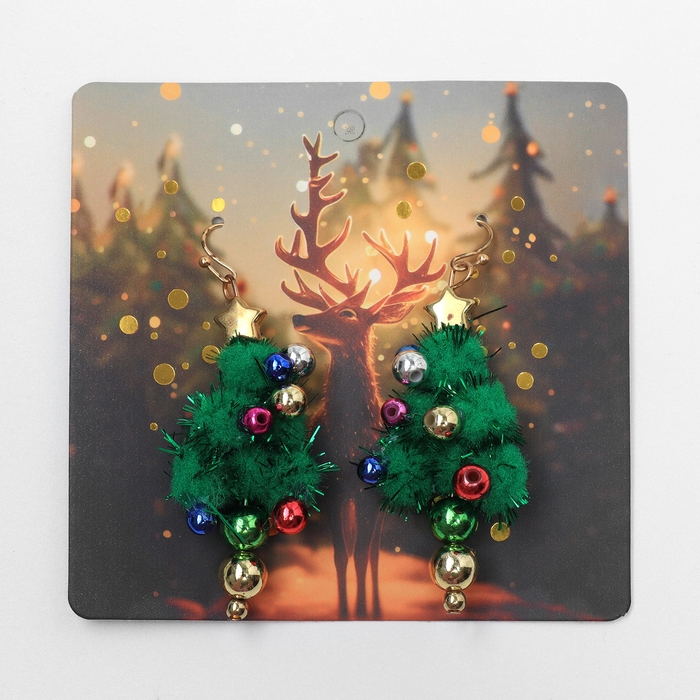 Новый год! Серьги «Новогодние» ёлочка с бусинами, цветные в золоте Новый год! Серьги «Новогодние» ёлочка с бусинами, цветные в золоте