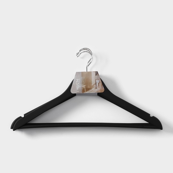 Плечики - вешалки для одежды LaDо́m Soft-Touch, 44,5×1,2×23 см, 3 шт, деревянные, с перекладиной, широкие плечики, цвет чёрный Плечики - вешалки для одежды LaDо́m Soft-Touch, 44,5×1,2×23 см, 3 шт, деревянные, с перекладиной, широкие плечики, цвет чёрный