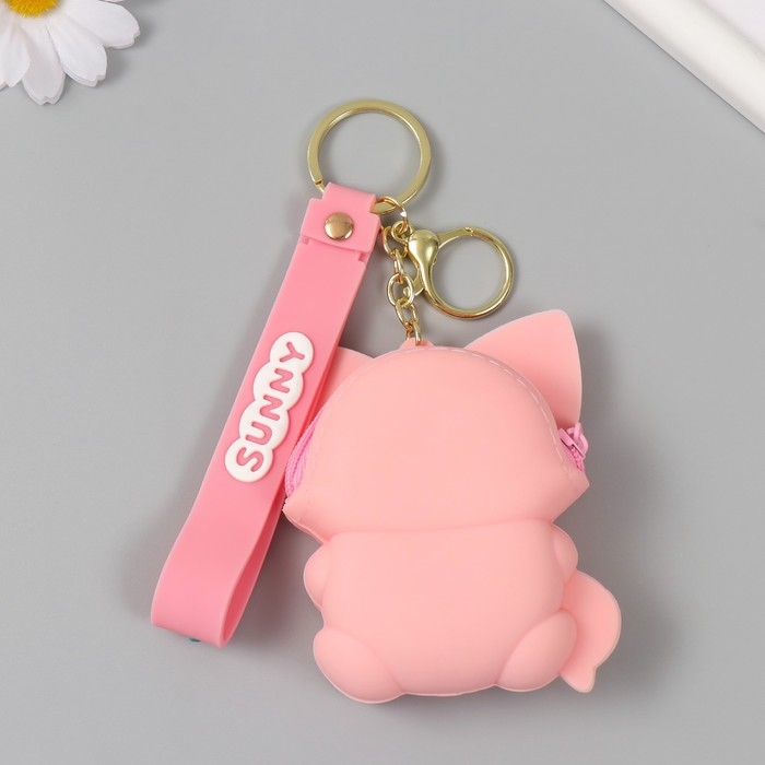 Брелок кошелёк с карабином, ремешком силикон Брелок кошелёк с карабином, ремешком силикон "Лисёнок с цветочком" антистресс 2,5х7,8х9 см 1047326