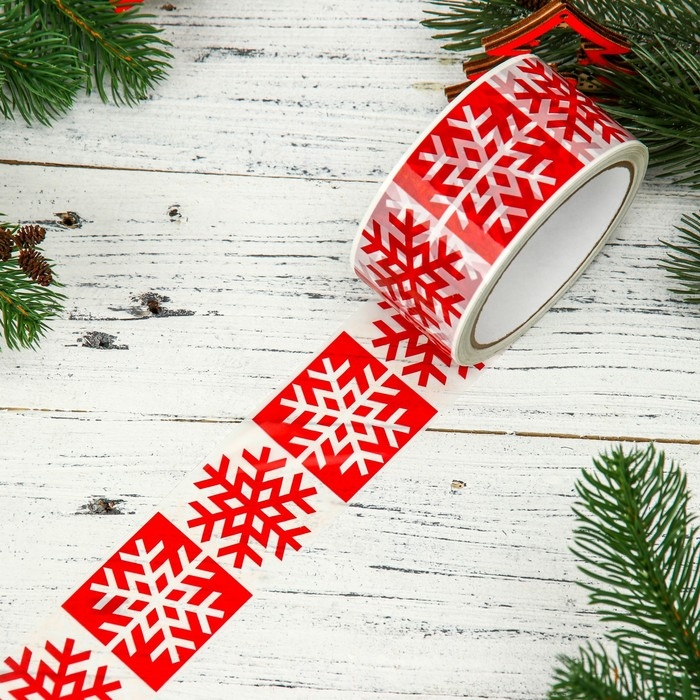 Скотч новогодний с логотипом  Скотч новогодний с логотипом "Снежинки" 48*45м 45мкм