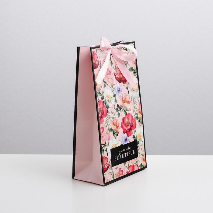 Пакет подарочный с лентой, упаковка, «You are beautiful», 13 х 23 х 7 см Пакет подарочный с лентой, упаковка, «You are beautiful», 13 х 23 х 7 см