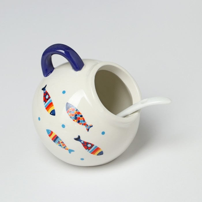 Сахарница с ложкой Доляна «Емеля», 200 мл, цвет белый Сахарница с ложкой Доляна «Емеля», 200 мл, цвет белый