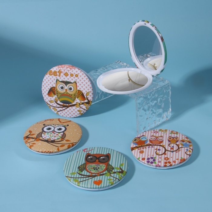 Зеркало складное «Совы», d = 7,5 см, рисунок МИКС