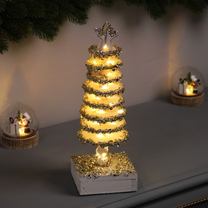 Фигура деревянная Фигура деревянная "Ёлочка", 30х10х10 см, 35 LED, батарейки AAx2 (не в комплекте), свечение теплое белое