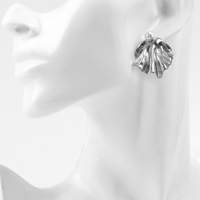 Серьги с жемчугом «Жемчуг» ракушка, немо, цвет серебро Серьги с жемчугом «Жемчуг» ракушка, немо, цвет серебро