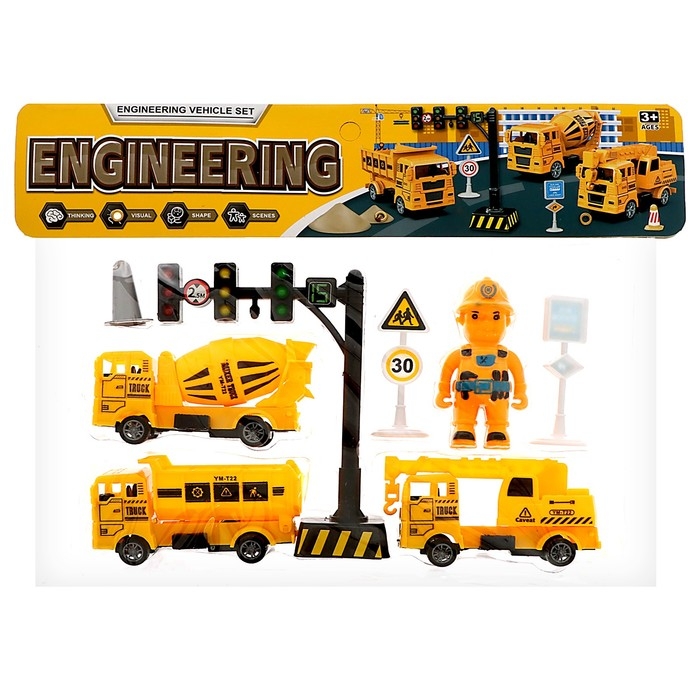 Набор машинок «Спецтехника», 3 шт, дорожные знаки, МИКС Набор машинок «Спецтехника», 3 шт, дорожные знаки, МИКС