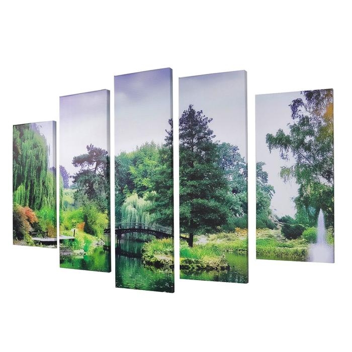 Картина модульная на подрамнике  Картина модульная на подрамнике "Мостик в лесу" 115х80 см (80х23; 2-70х23; 2-53х23)