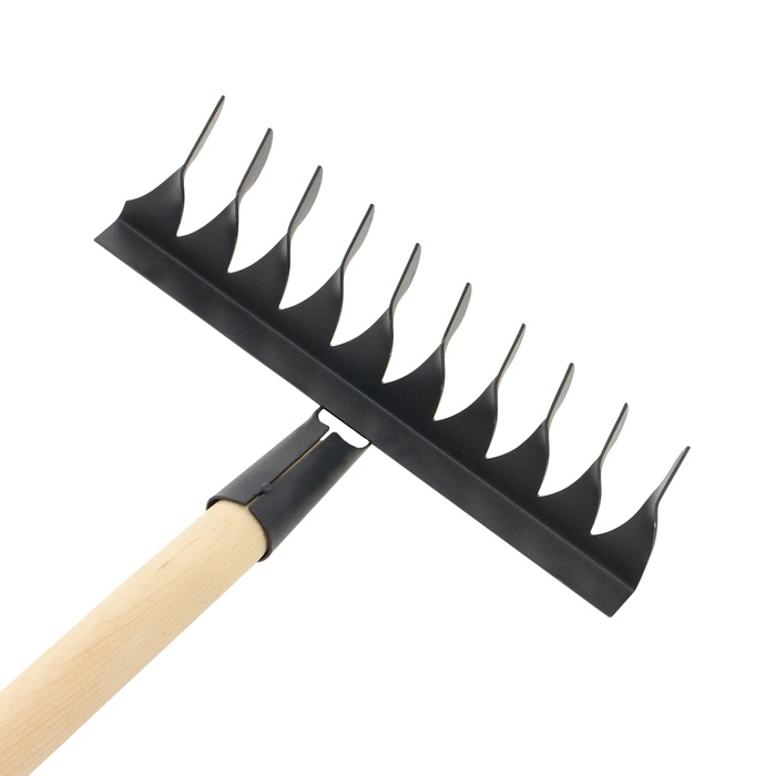 Грабли прямые, повёрнутый зубец, 10 зубцов, металл, деревянный черенок