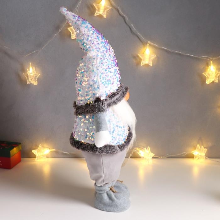 Кукла интерьерная Кукла интерьерная "Дед Мороз в бело-перламутровом колпаке и жилетке с пайетками" 55х16х22 см 62601