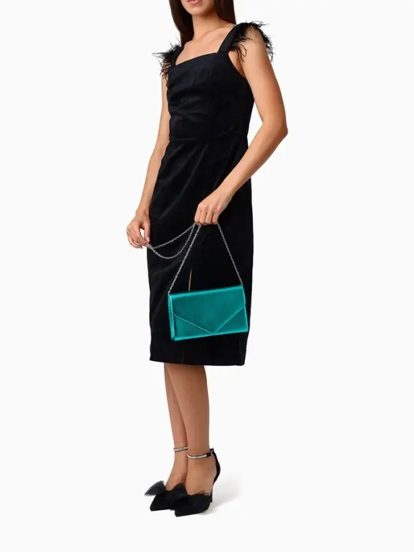 Сумка-клатч женская вечерняя на магните, на серебристой цепочке, зелёная