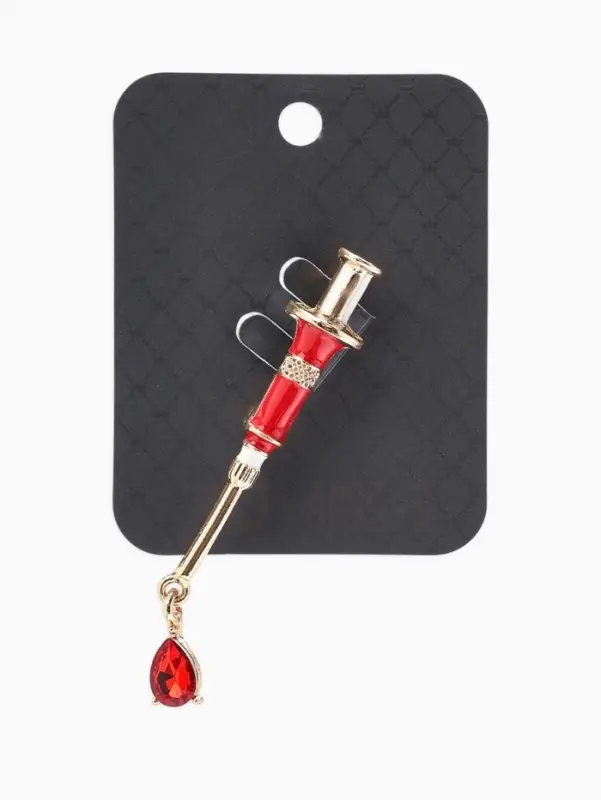 Брошь &laquo;Шприц медицинский&raquo;, красная в золоте