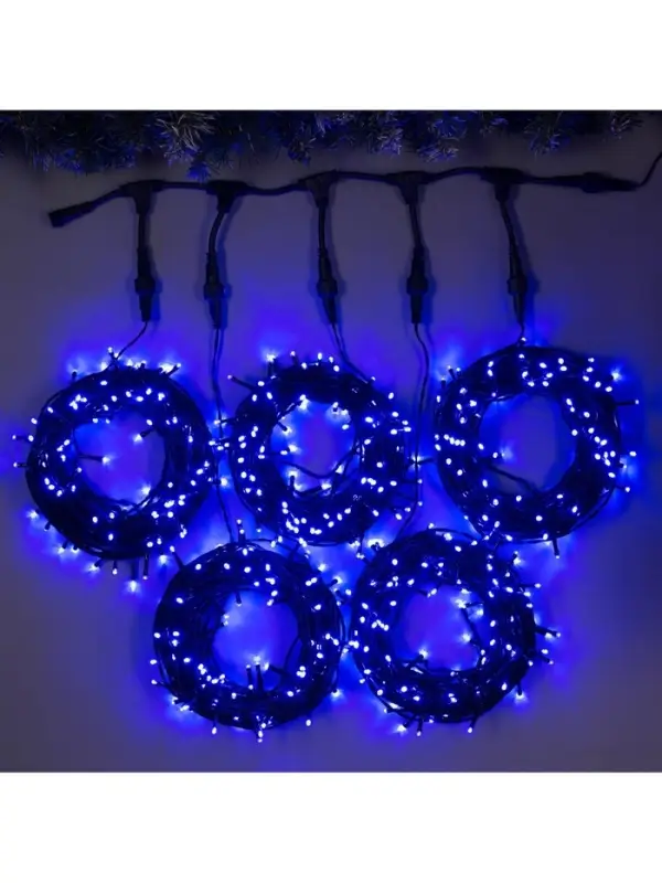 Гирлянда &laquo;Клип-лайт&raquo; 5 нитей по 20 м, IP44, УМС, тёмная нить, 665 LED, свечение синее, 24 В